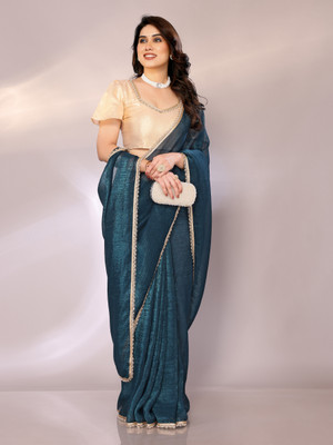 Tasrika Embellished, Solid/Plain Bollywood Tissue, Georgette Saree(Blue, Multicolor)