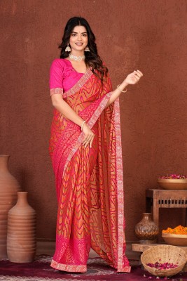 EMV Digital Print, Printed Bollywood Brasso, Chiffon Saree(Pink)