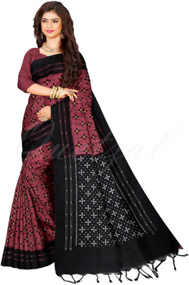 Quetzal Printed Sambalpuri Pure Cotton Saree(Pink)