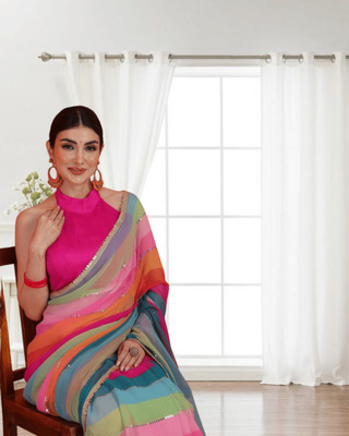 SHOBHTESH Striped Bollywood Georgette Saree(Multicolor)