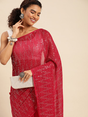 KASEE Striped Bollywood Georgette Saree(Maroon)