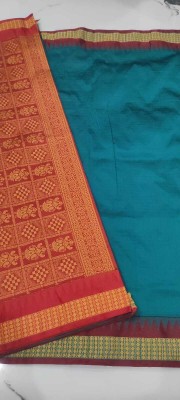 Anabiya collection Solid/Plain, Temple Border Sambalpuri Pure Silk Saree(Blue)