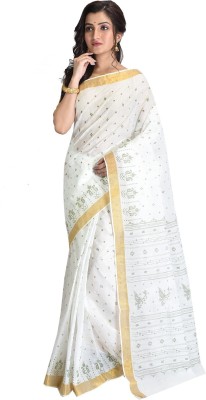 RAJ SAREE HOUSE Woven Kasavu Cotton Blend Saree(White)