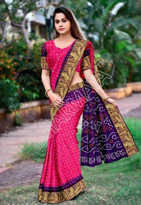 shreeji creation Printed Bandhani Art Silk Saree(Pink)