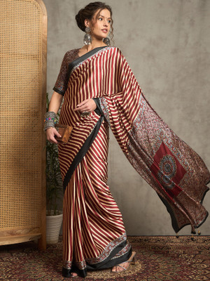 ANOUK Printed Hand Batik Crepe Saree(Maroon)