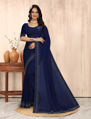 pari creation Solid/Plain, Self Design, Dyed Bollywood Georgette Saree(Blue)