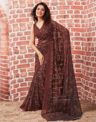 Samah Geometric Print, Printed Daily Wear Chiffon, Georgette Saree(Brown, Black)
