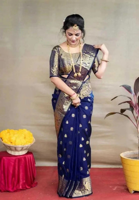 SHREE SHUBH ENTERPRISE Embellished Banarasi Jacquard Saree(Dark Blue)