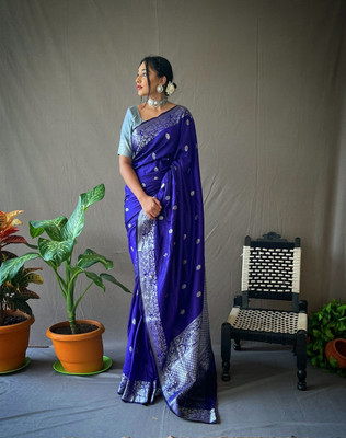 Gold Art Fashion Printed Banarasi Art Silk Saree(Purple)