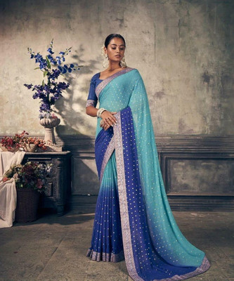 Bansari Textiles Embroidered Bollywood Georgette Saree(Light Blue)
