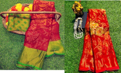 Sita Floral Print Bollywood Brasso Saree(Pack of 2, Multicolor)