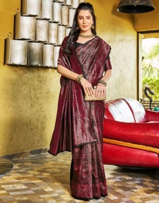 Jilani Fashion Woven Banarasi Jacquard Saree(Black, Brown, Silver, Maroon)