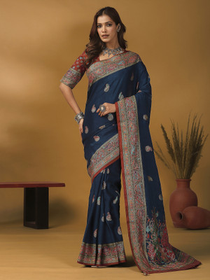 Sareemall Digital Print Banarasi Viscose Rayon Saree(Dark Blue)