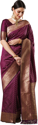 Akhilam Embroidered Banarasi Silk Blend Saree(Magenta)
