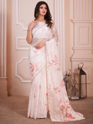 ANOUK Printed Bollywood Organza Saree(White)