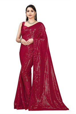 FAMOUS ZONE Embellished Bollywood Georgette Saree(Red)