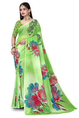 Pemal Designer Digital Print Bollywood Georgette Saree(Green)
