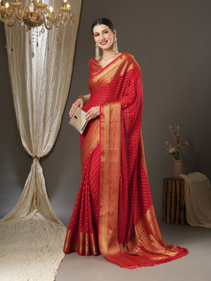 Sareemall Woven, Embellished Kanjivaram Georgette Saree(Red)