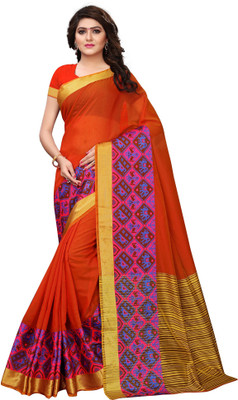 Ratnavati Self Design Dharmavaram Silk Blend, Cotton Silk Saree(Orange)