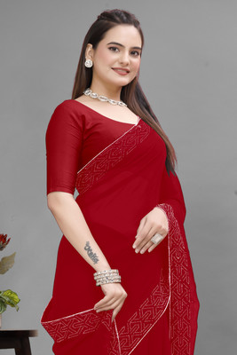 Manan Creation Embellished Bollywood Georgette, Chiffon Saree(Red)