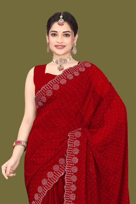 Shiv Febric Embellished Banarasi Art Silk Saree(Red)
