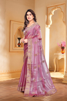 KHRITI FAB Embroidered Bollywood Jimmy choo Saree(Purple)