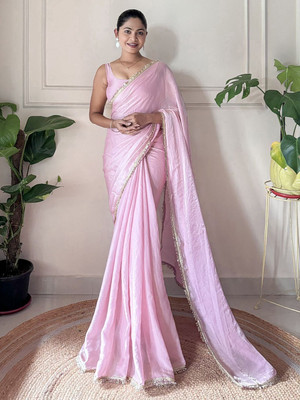 mahi creation Self Design Bollywood Chiffon Saree(Pink)