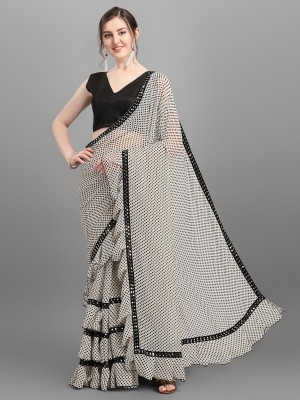 Glamour Hub Self Design, Printed, Digital Print Bollywood Georgette, Chiffon Saree(White, Black)