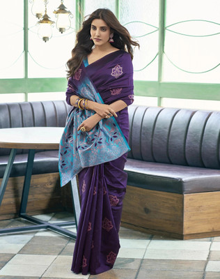 ssj enterprize Self Design Banarasi Jacquard Saree(Purple)