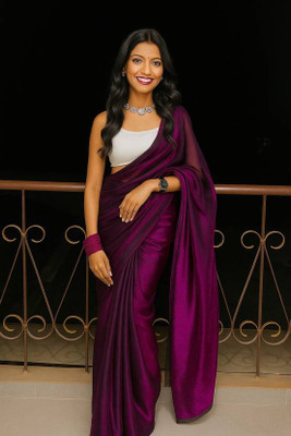 Saubhagyavati Self Design Bollywood Lycra Saree(Purple)