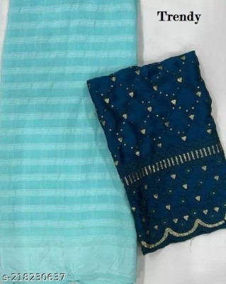 Vragi Checkered Daily Wear Chiffon Saree(Light Blue)