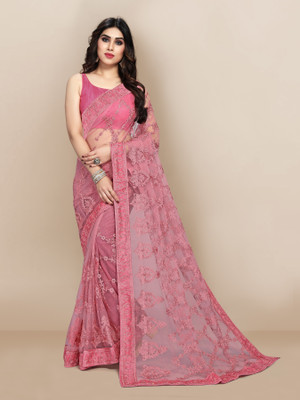 vairagee Embroidered Bollywood Net Saree(Pink)