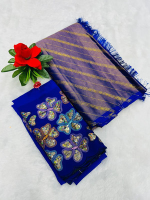 KANDORA Floral Print Daily Wear Brasso Saree(Blue)