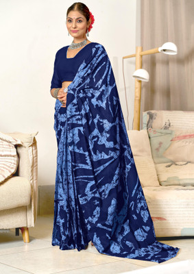 PANZORA Printed Daily Wear Cotton Blend Saree(Blue)
