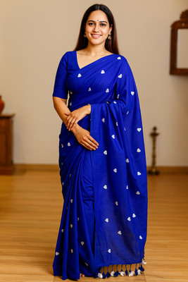 TARAMAACREATION Embroidered Handloom Handloom Pure Cotton Saree(Blue)