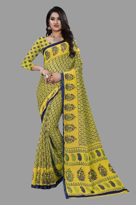 Vimalnath Synthetics Printed Mysore Georgette Saree(Yellow)