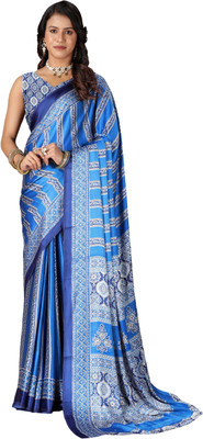 Virendra Textiles Printed Bollywood Crepe Saree(Blue)
