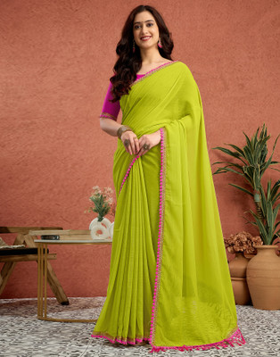 Samah Embellished, Solid/Plain Bollywood Georgette Saree(Green)