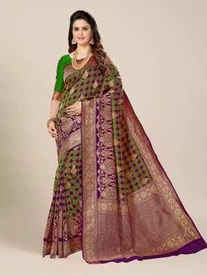 Manokamna Self Design Kanjivaram Silk Blend Saree(Purple)