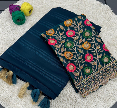 CLICKTHEMALL Self Design Bollywood Chiffon Saree(Dark Blue)