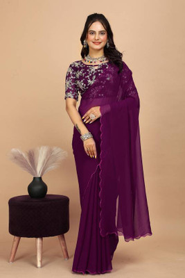 Bluebirdimpex Solid/Plain Daily Wear Georgette Saree(Purple)