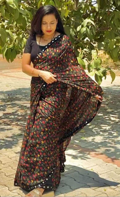 MY LOFY Digital Print Bollywood Georgette Saree(Black)