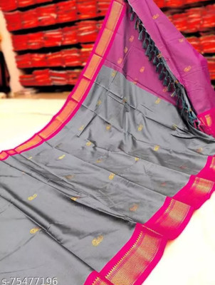 Paithani Woven Kanjivaram Pure Silk Saree(Grey)