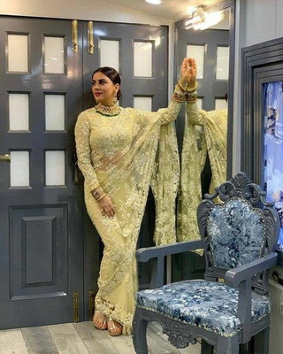 Tirth International Embroidered Bollywood Net Saree(Cream)