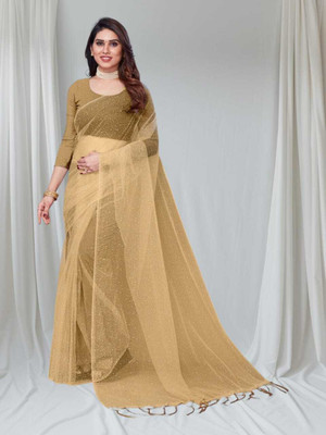 BHAGWATI ART Self Design Bollywood Net Saree(Beige)