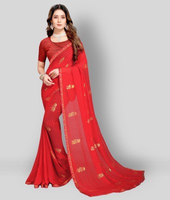 MAHALACMI FAB Printed, Embroidered Bollywood Chiffon, Cotton Silk Saree(Red)