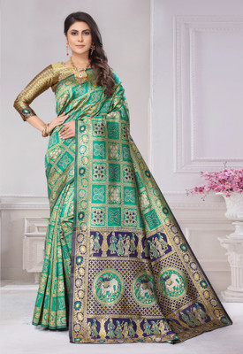 Shopwell Woven Patola Cotton Silk, Jacquard Saree(Multicolor)