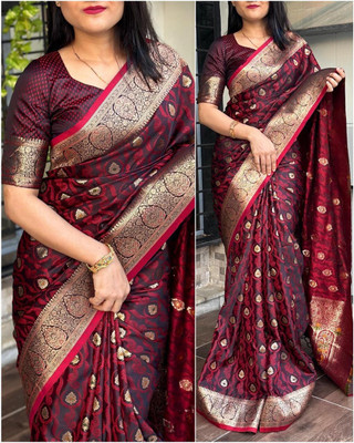rendol Woven Banarasi Jacquard Saree(Maroon)