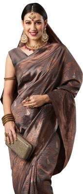 Akhilam Embroidered Banarasi Silk Blend Saree(Brown)