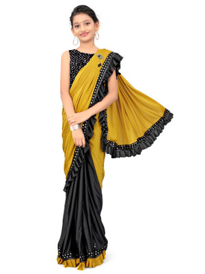 VRAJTEX FAB Embroidered Bollywood Lycra Blend Saree(Yellow)